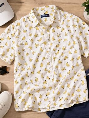 Men's White Short-Sleeve Banana Print Shirt